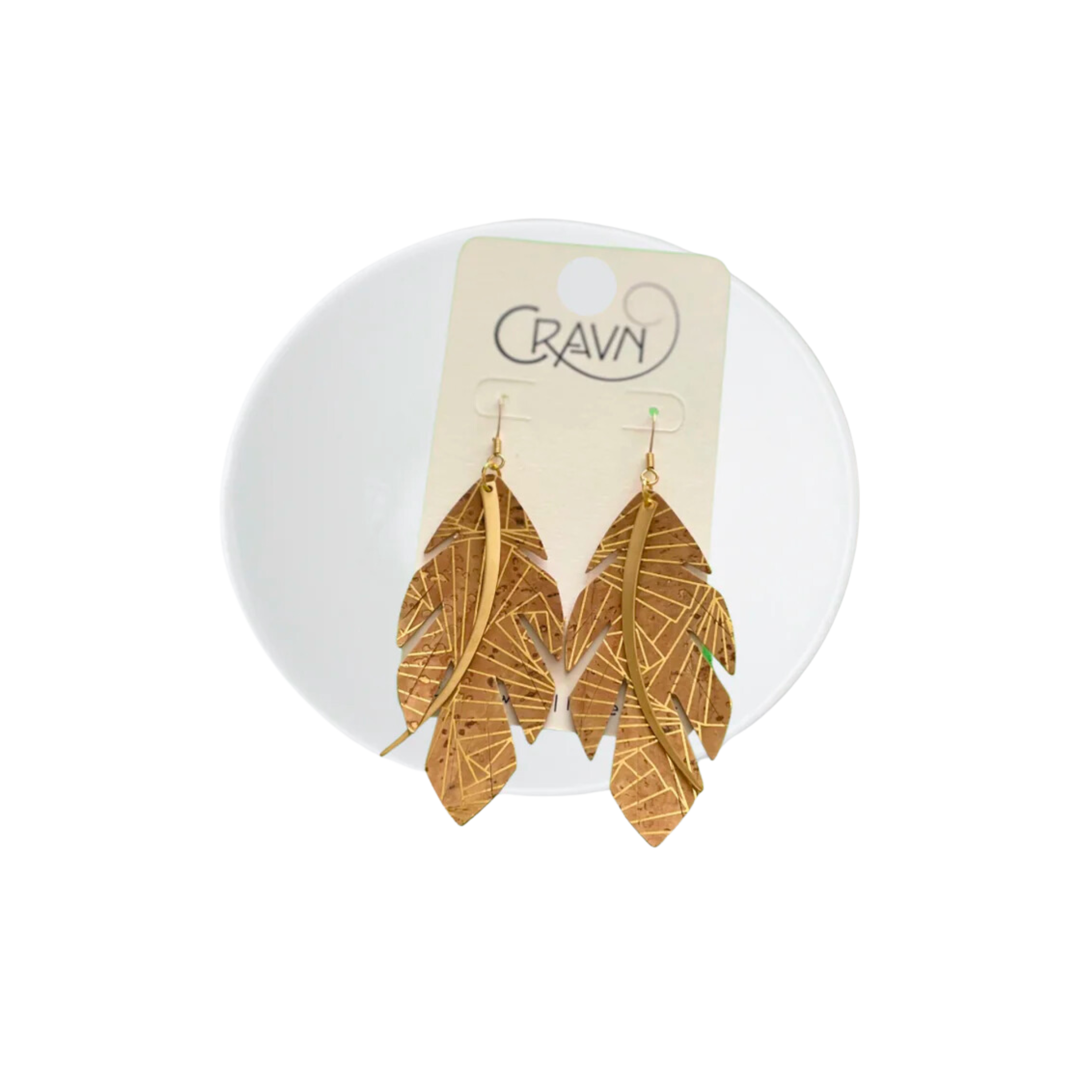Image of Cork Feather and Brass Earrings