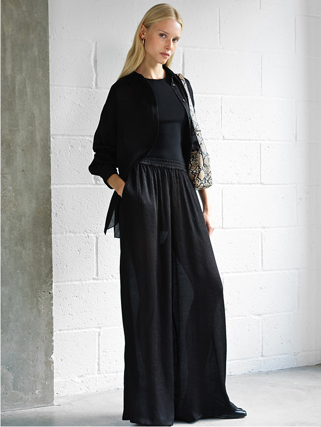 Terry Crinkle Wide Leg Trousers