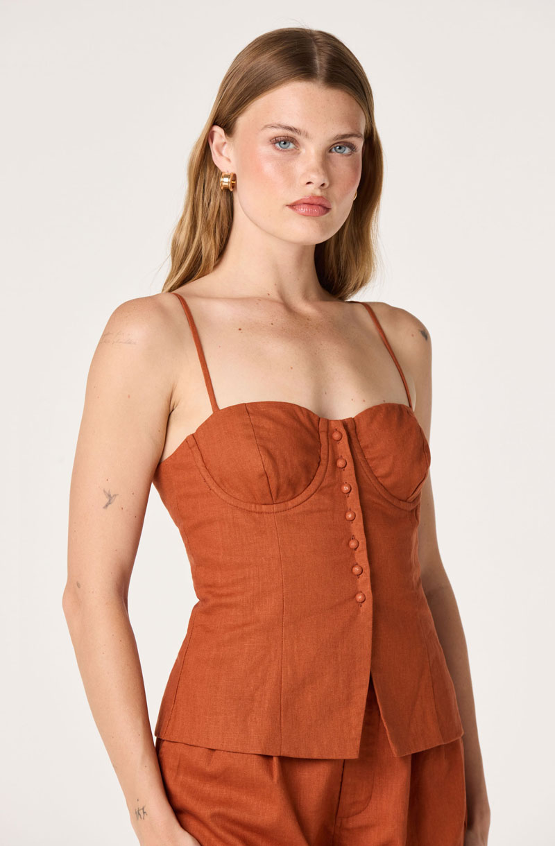 Woman Wearing Linen Bustier Crop Top