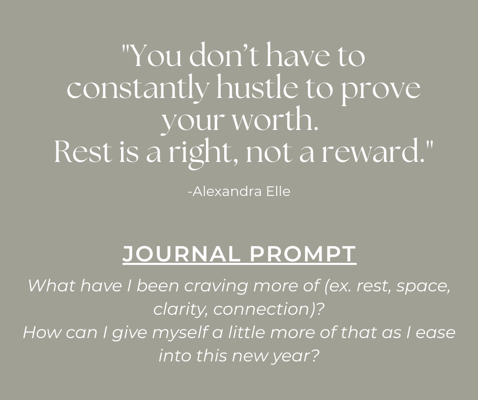 text box with a quote and journal prompt about rest and its importance