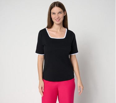 Isaac Mizrahi Live! Essentials Micro Pima Square Neck Top