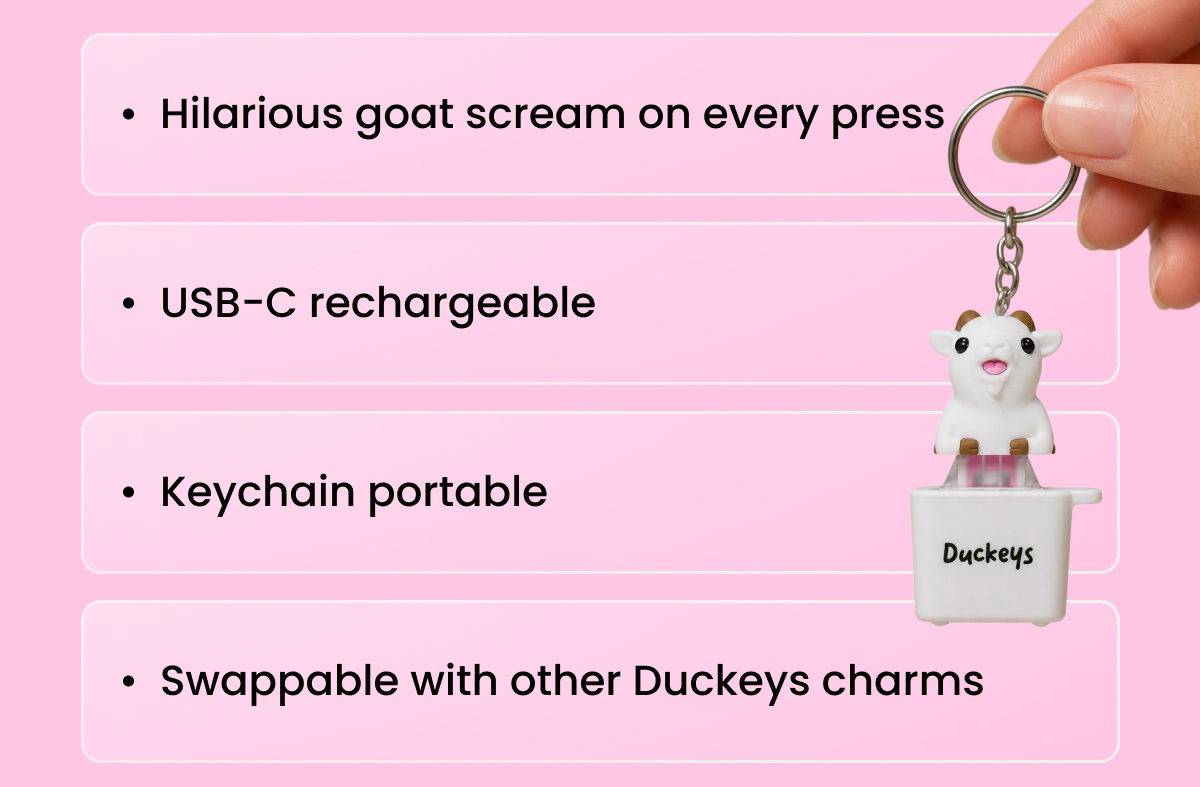 Hilarious goat scream on every press USB-C rechargeable Keychain portable Swappable with other Duckeys charms