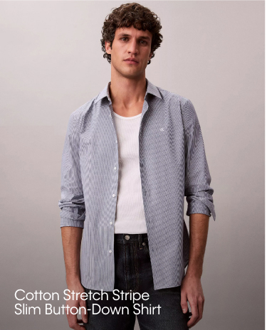 Cotton Stretch Stripe Slim Button-Down Shirt