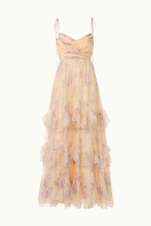 Floral Chiffon Sleeveless Ruffle Gown