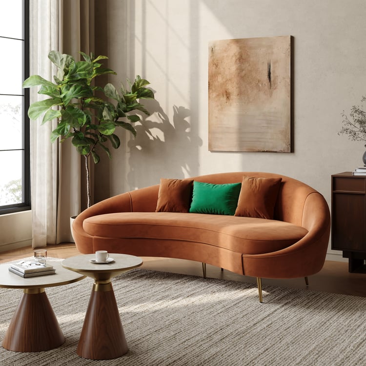 83" Velvet Curved Sofa with Gold Legs & Pillows