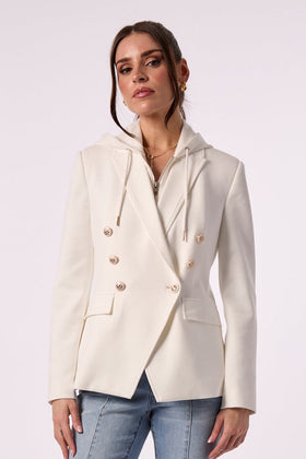 Helen Double Breasted Blazer With Removable Hoodie Insert -Whipped Cream