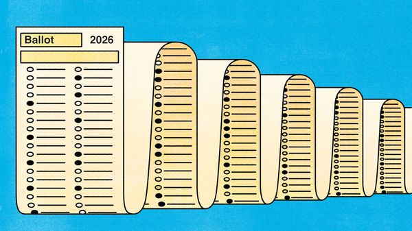 Illustration of a never-ending voting ballot. 