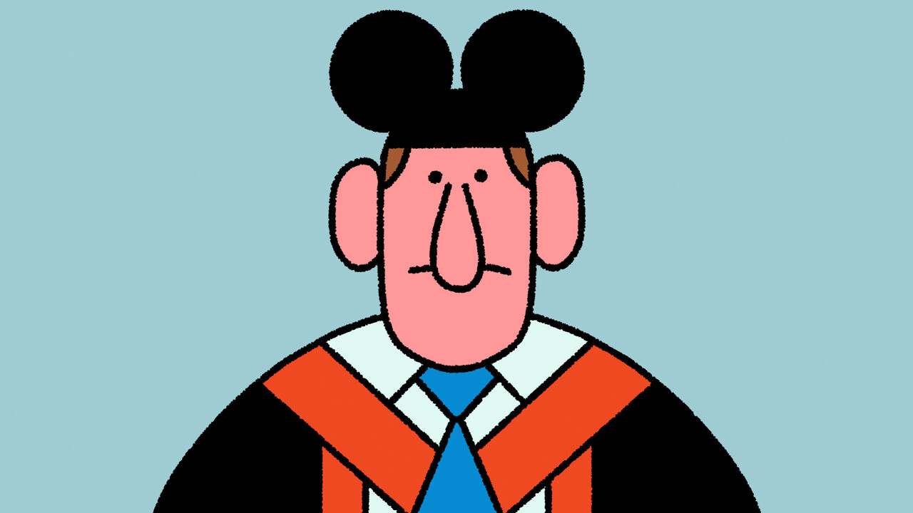 Illustration of a graduate wearing mickey mouse ears