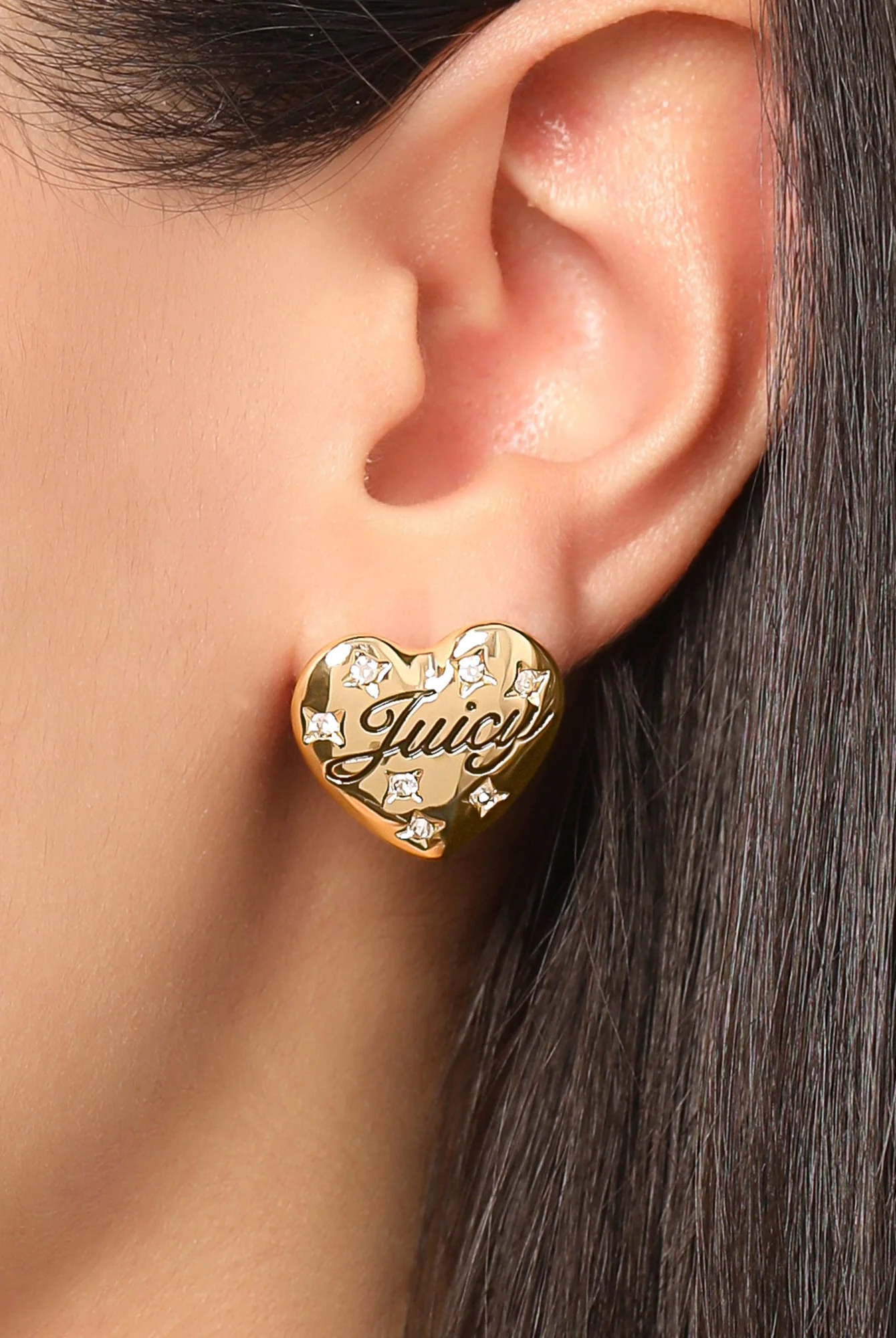 Juicy Crystal-Embellished Heart Stud Earrings