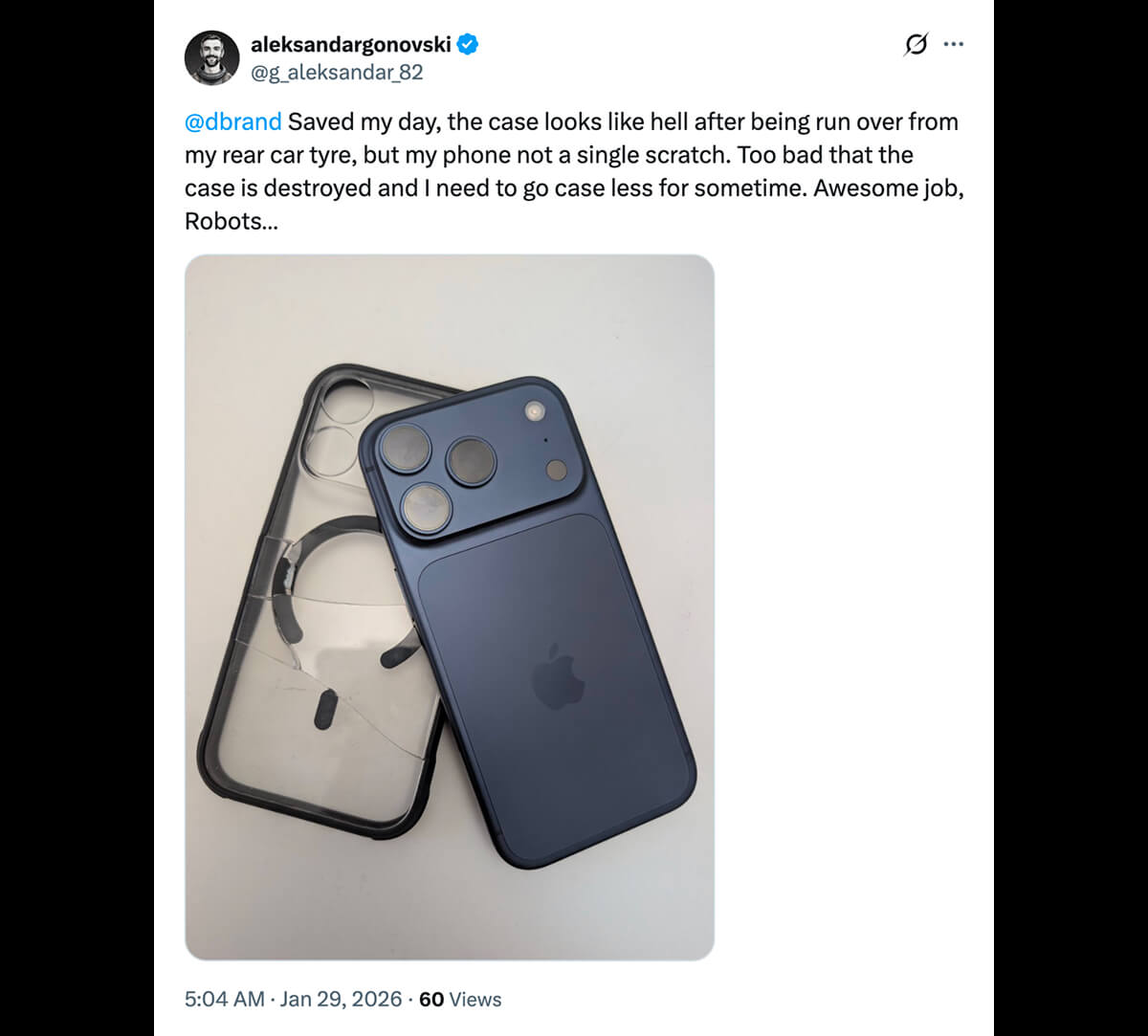 @g_aleksandar_82 on Twitter: "@dbrand saved my day, the case looks like hell after being run over from my rear car tyre, but my phone not a single scratch."