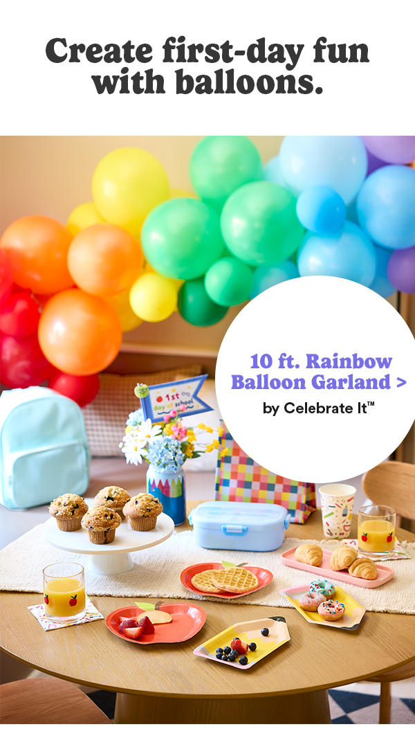Create first-day fun with balloons. 10 ft. Rainbow Balloon Garland > by Celebrate It™