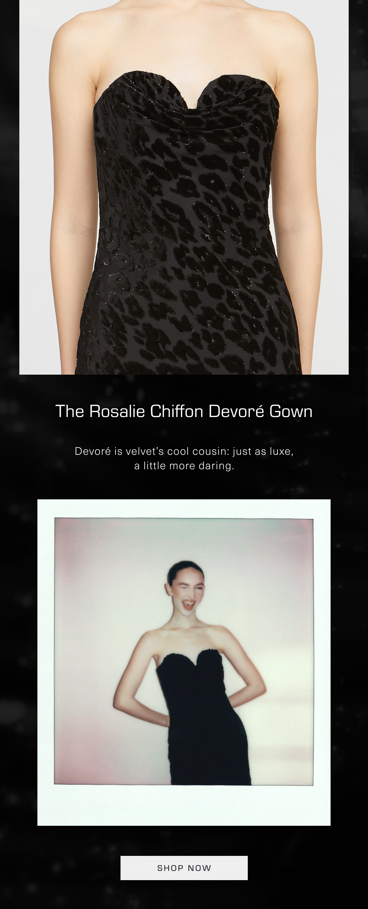 The Rosalie Chiffon Devoré Gown. Devoré is velvet's cool cousin: just as luxe, a little more daring. Shop Now