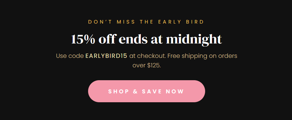 15% off ends at midnight