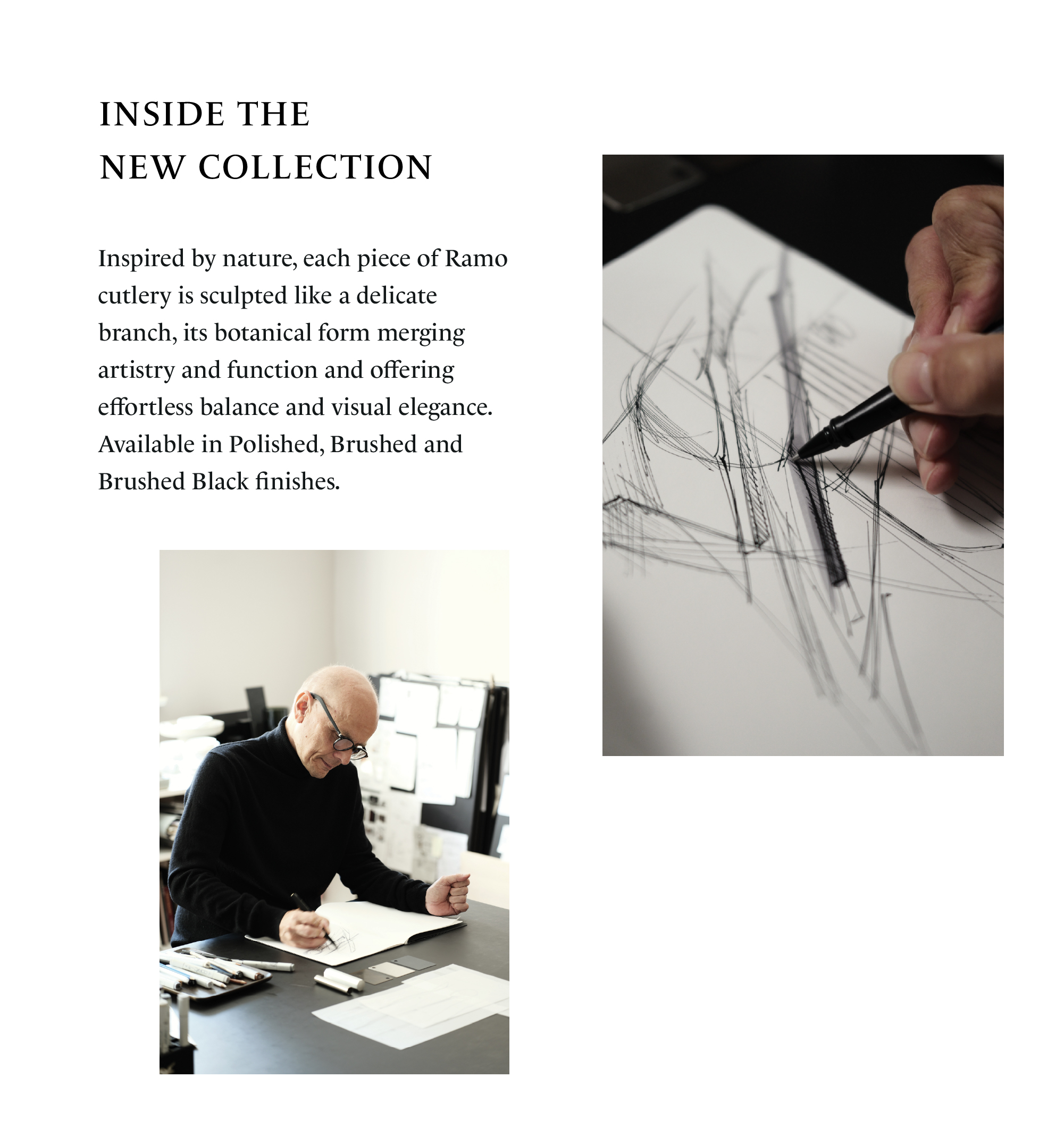 Carsten Gollnick sketching designs for the Ramo cutlery collection, inspired by delicate branches from nature