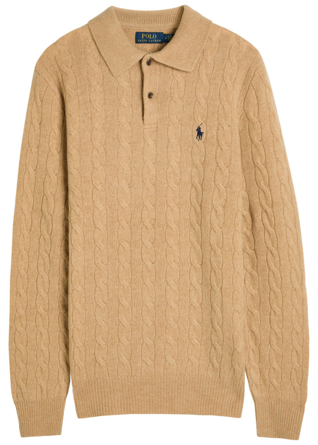 POLO RALPH LAUREN Cable-knit wool and cashmere-blend polo jumper