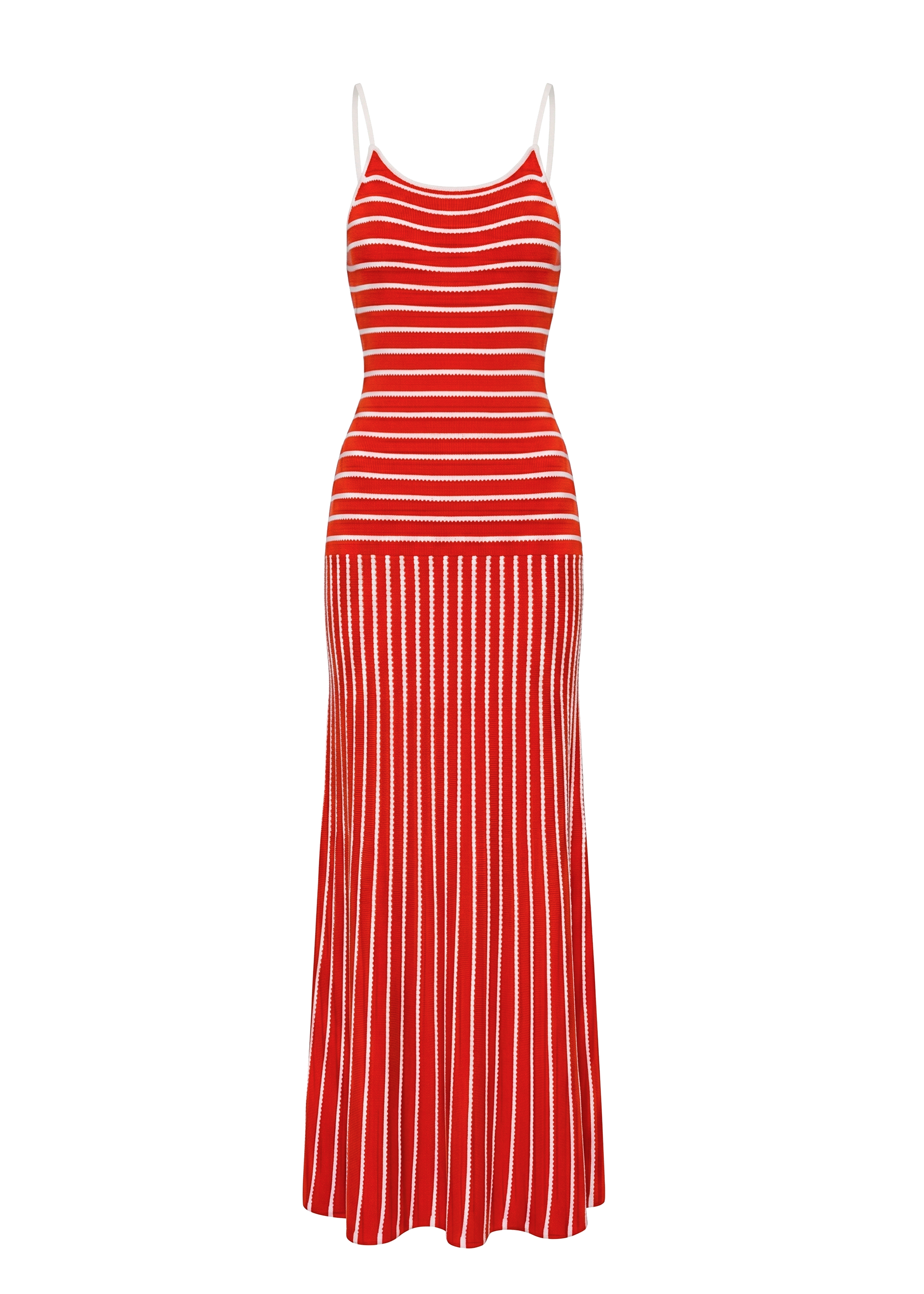 Red and white striped maxi dress