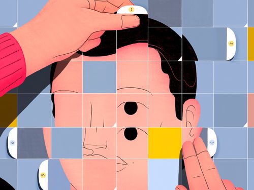 Face being arranged as a puzzle.