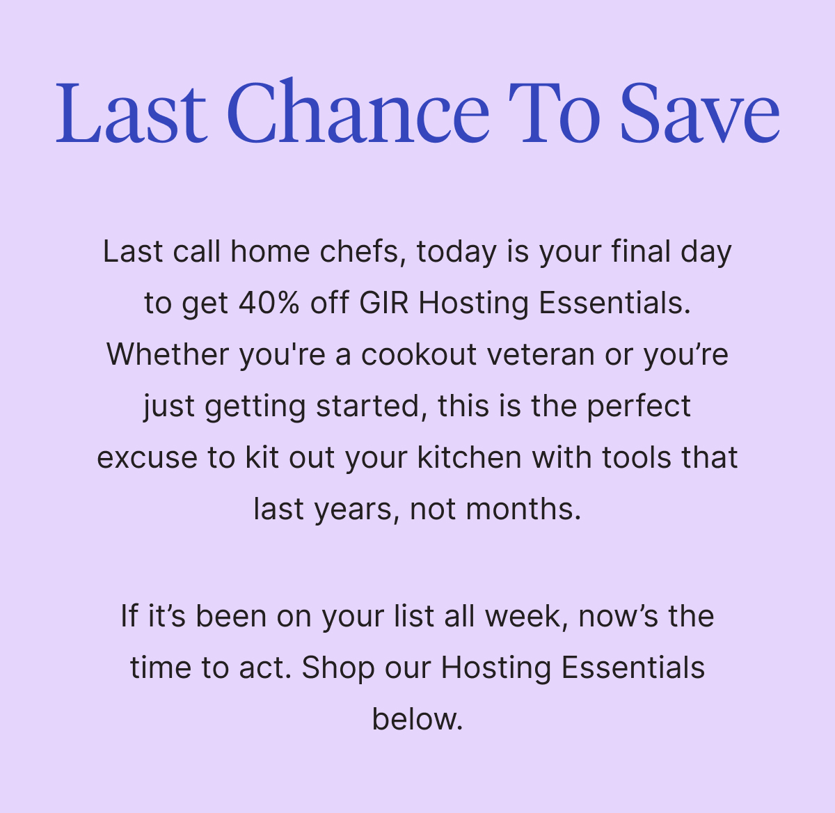 Last chance to save