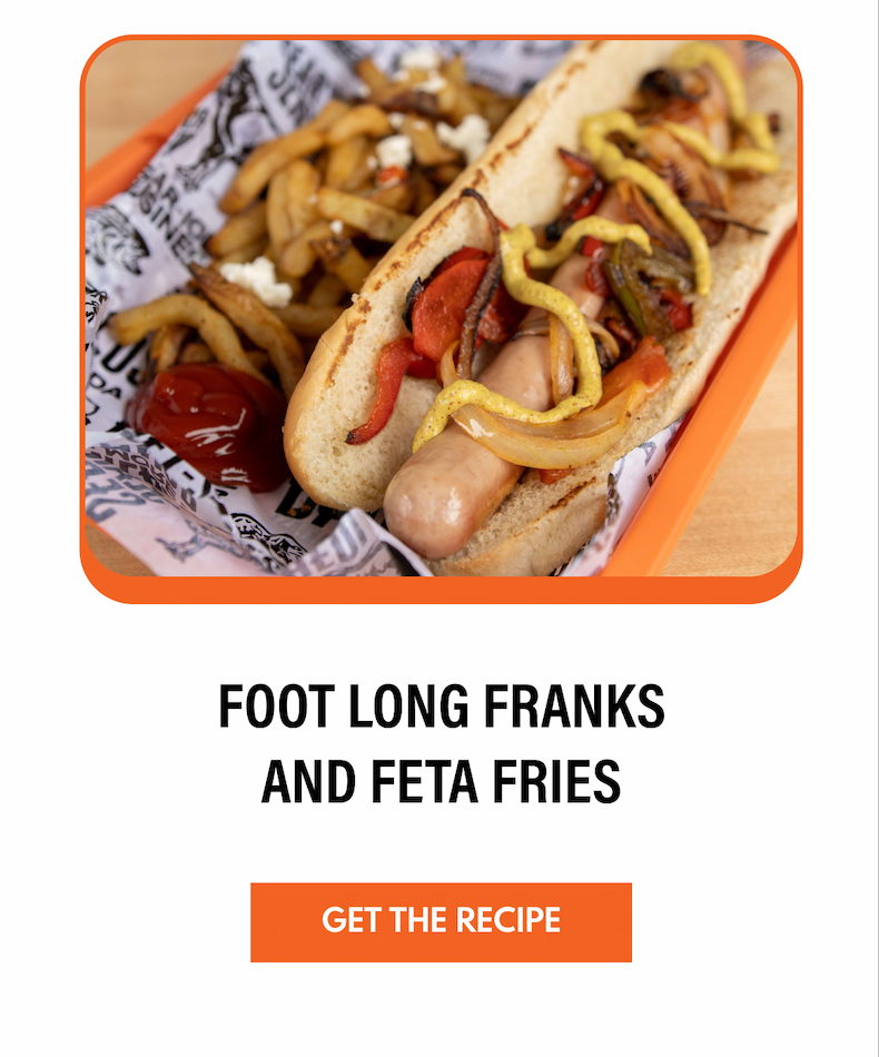 Foot Long Franks and Feta Fries 