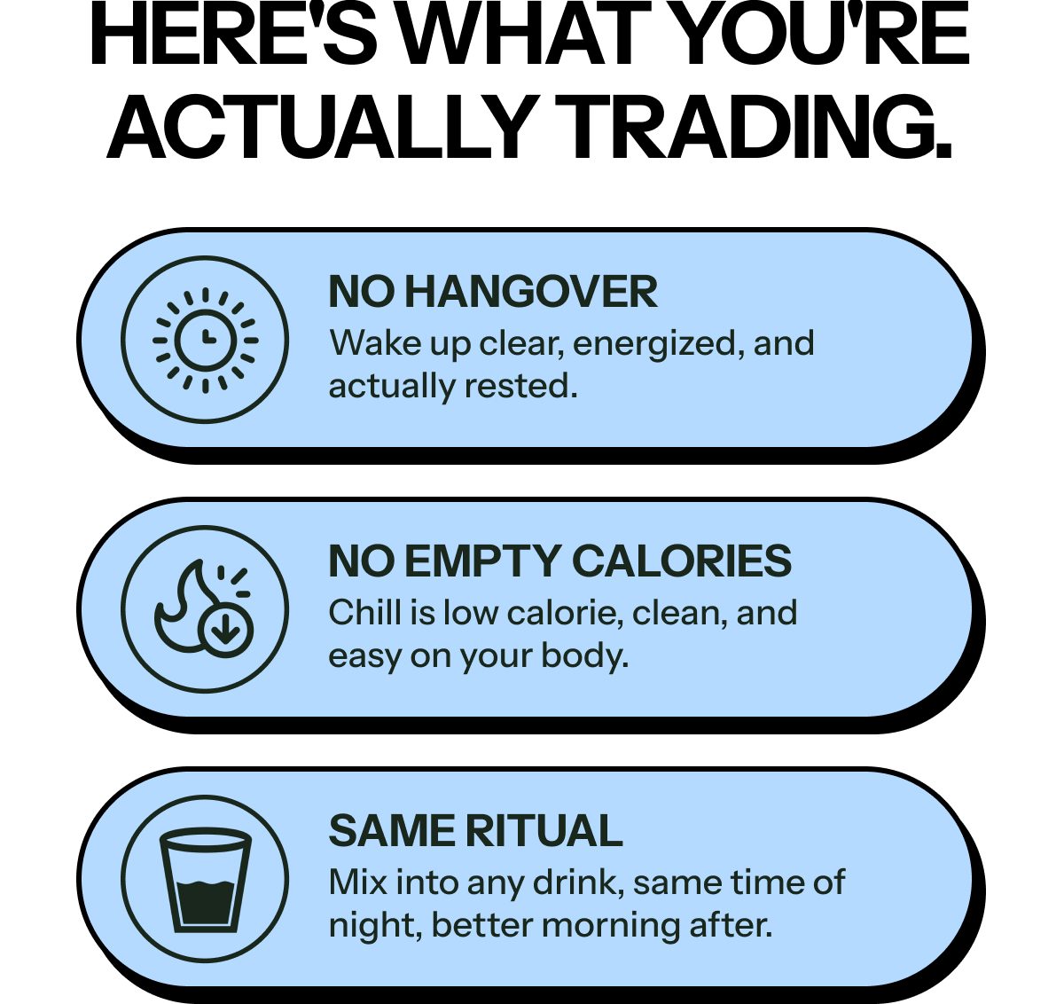 Text highlights benefits: no hangover, no empty calories, same ritual.