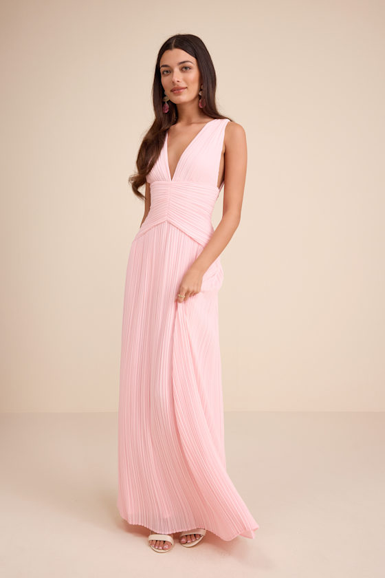 Image of Kelina Light Pink Pleated Drop Waist Maxi Dress