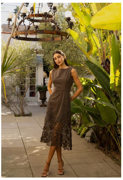 Sara Ruffled Lace Hem Midi Dress