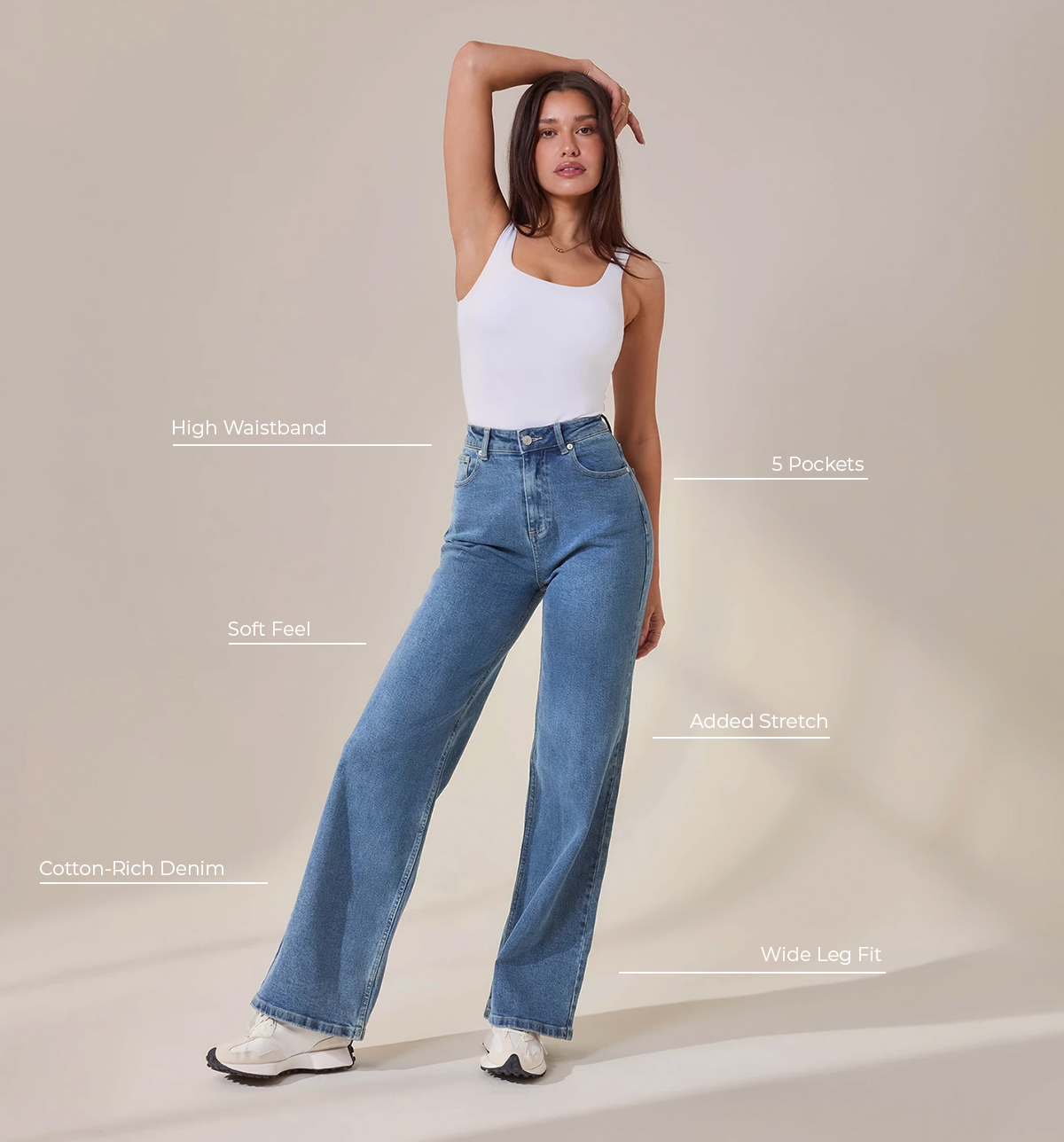WIDE LEG JEANS MID BLUE