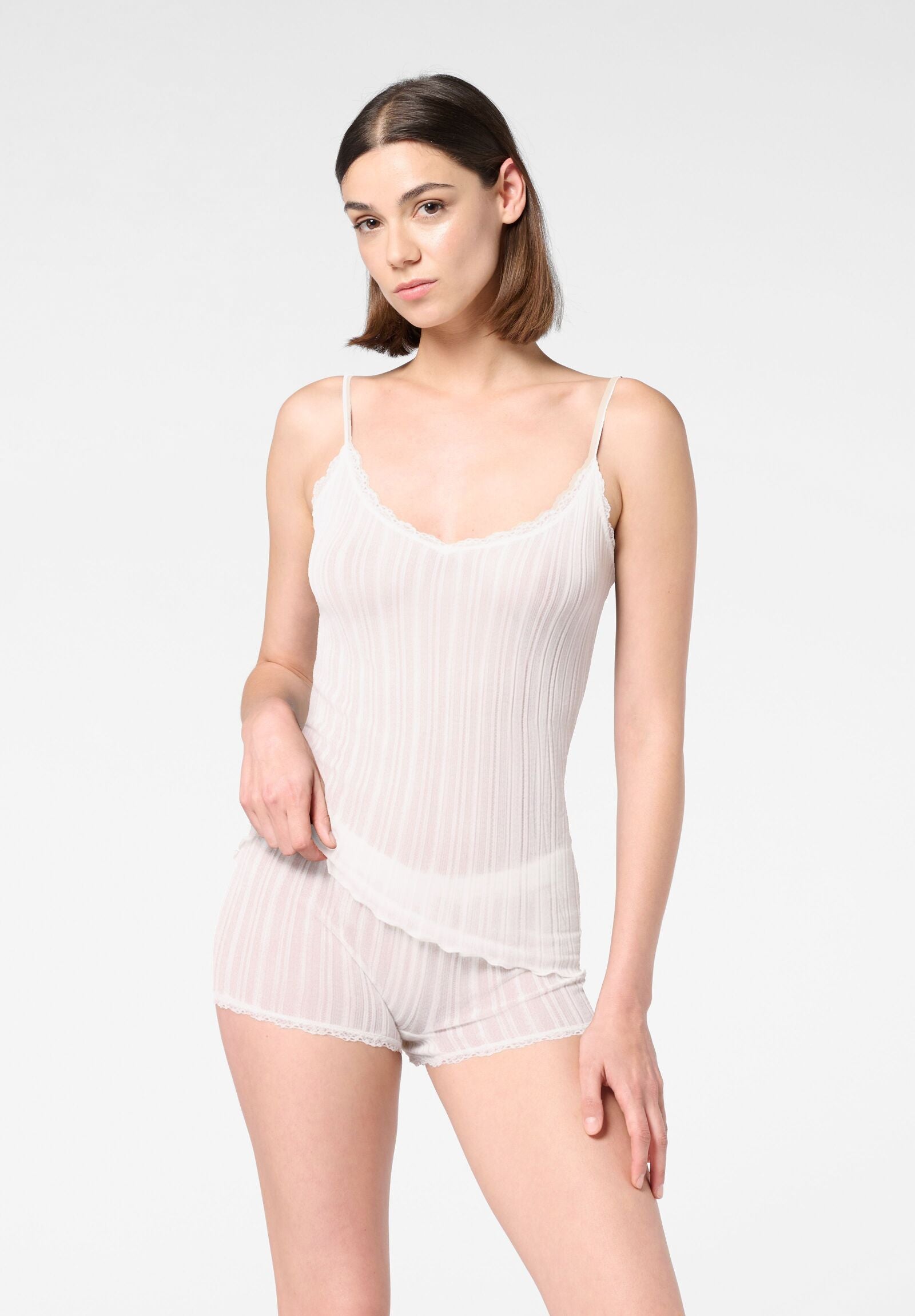 Image of Thin Strap Tank Top in Mercerized Cotton Luxe - White