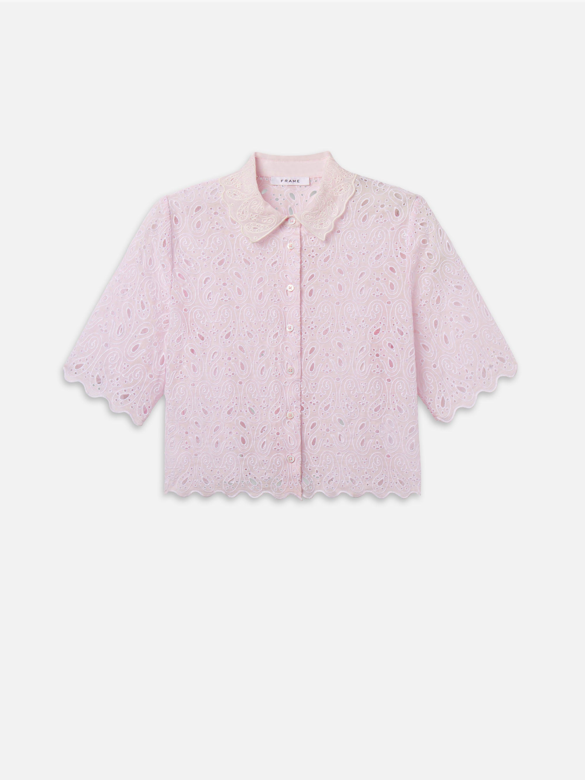THE PAISLEY EYELET SHIRT IN BUBBLE GUM