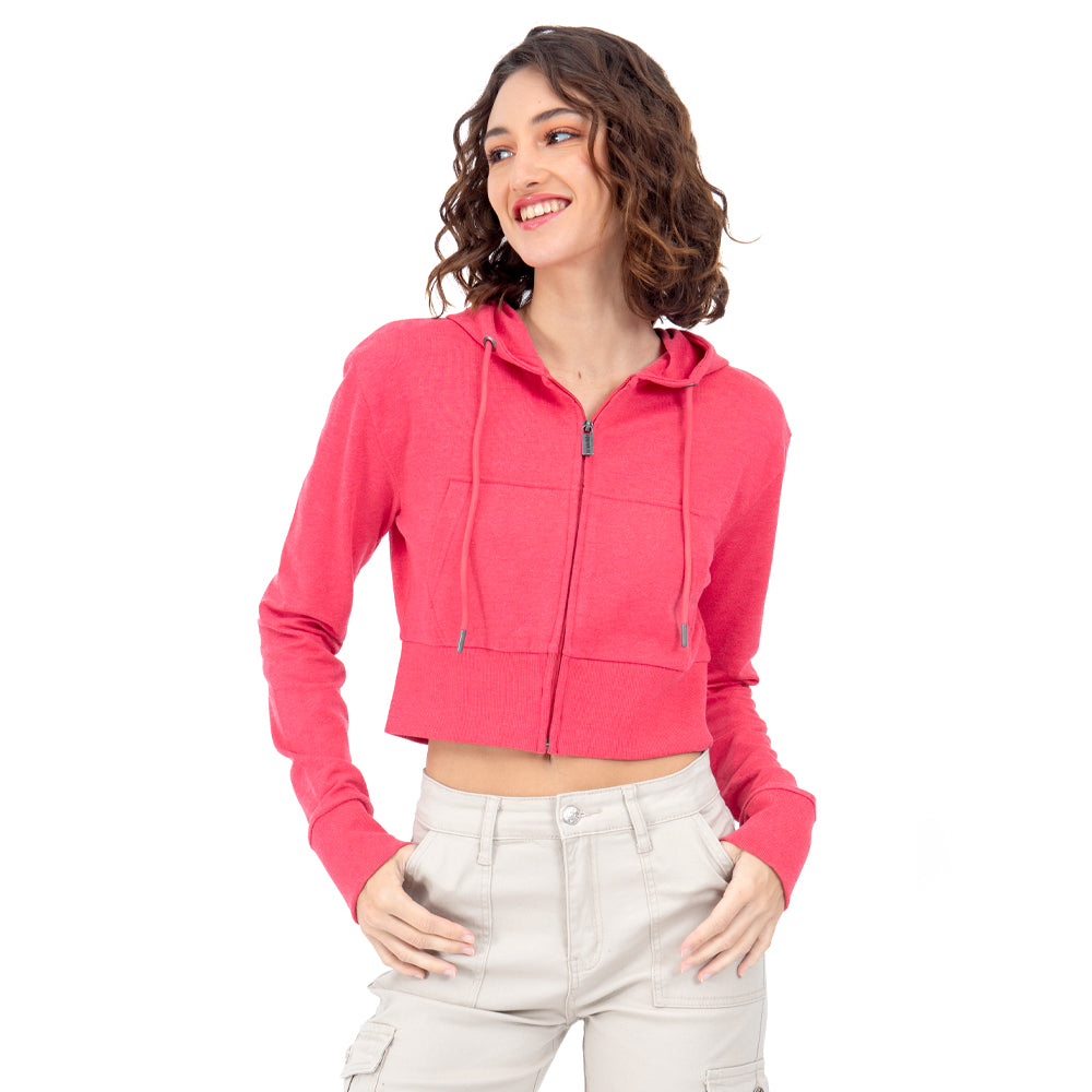 Sudadera Corta Básica Con Cierre-ROSA FUERTE / M