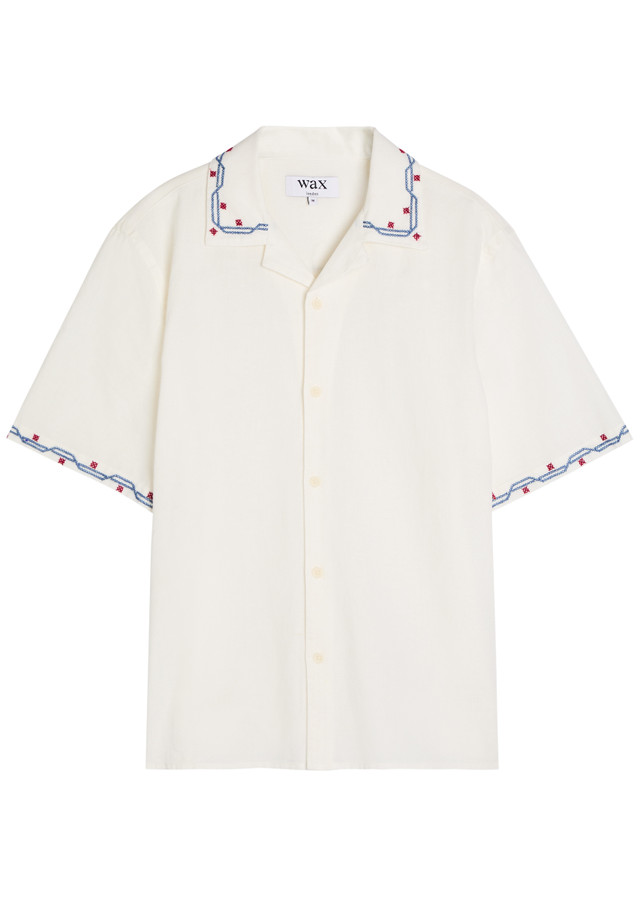 WAX LONDON Didcot embroidered cotton and linen-blend shirt