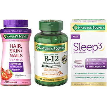 Nature's Bounty Quick Dissolve Vitamin B12, Sleep3 Tablets, or Hair Skin and Nails Gummies
