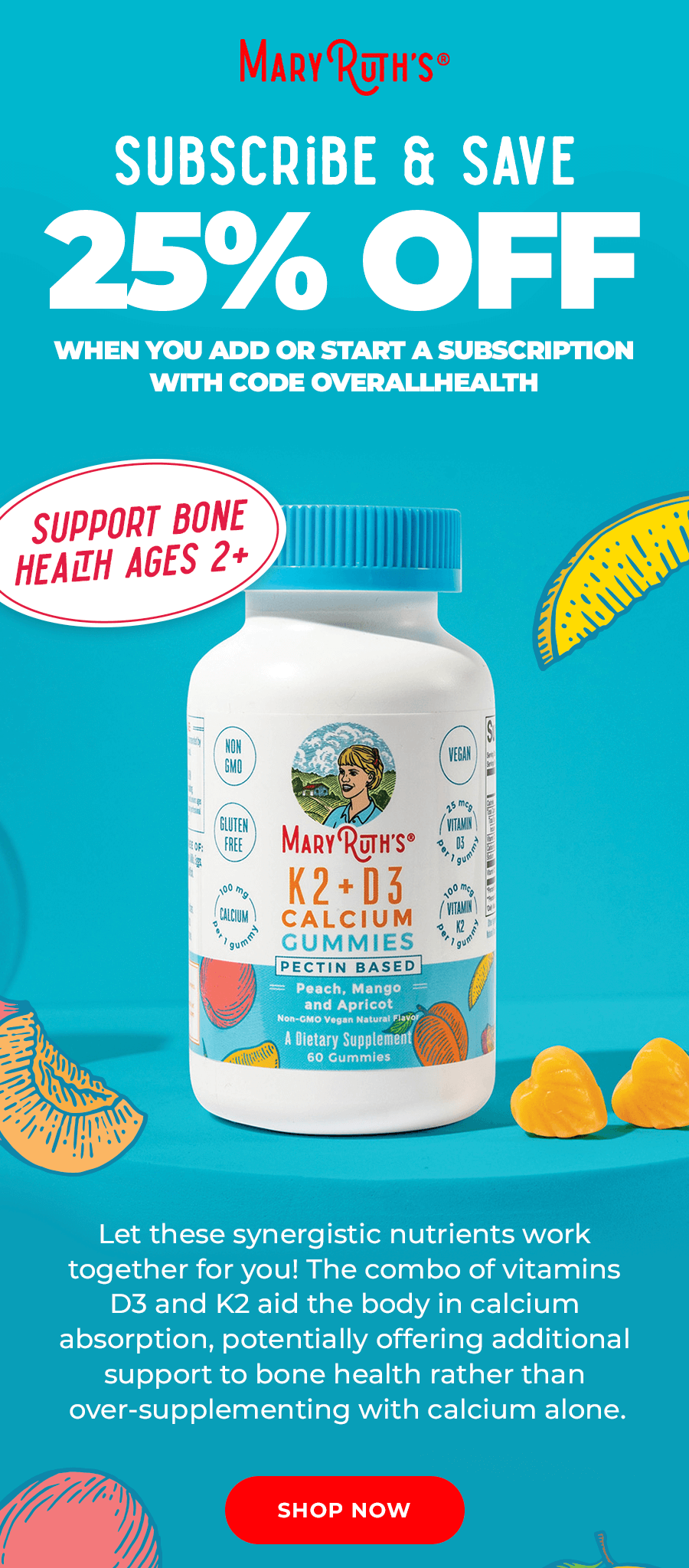 Support Bone Health With K2 + D3 Calcium Gummies