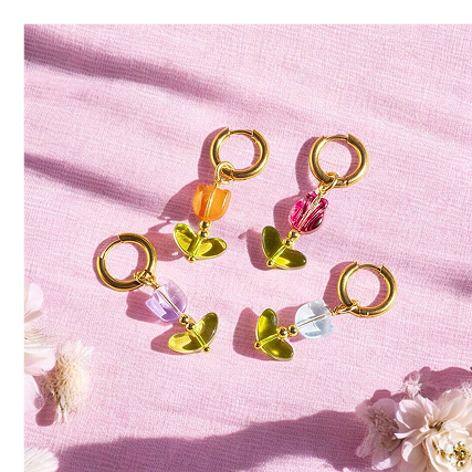Glass Tulip Huggie Hoop Earrings