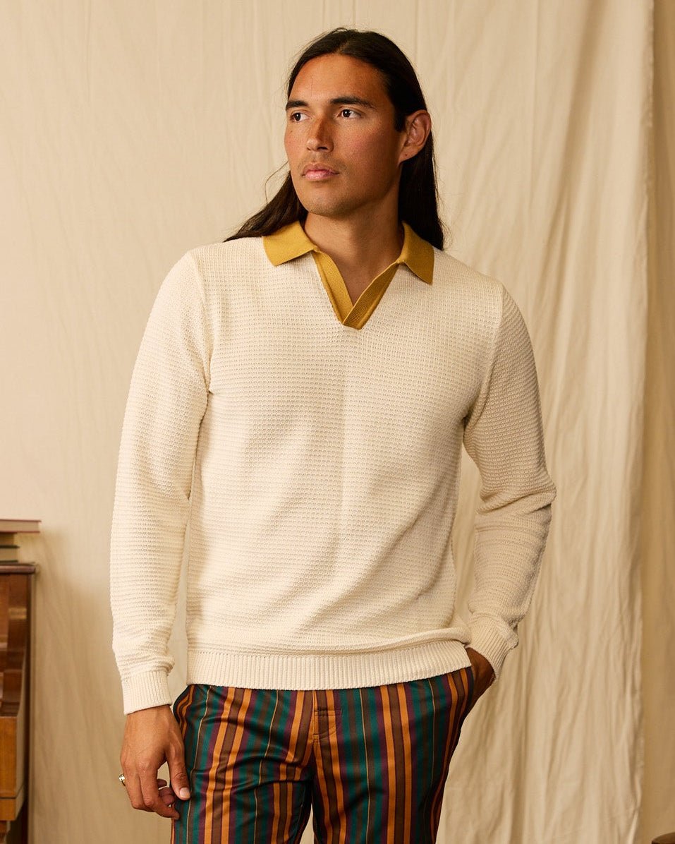 Image of The Sebastian Long Sleeve Polo Shirt - Vintage Ivory