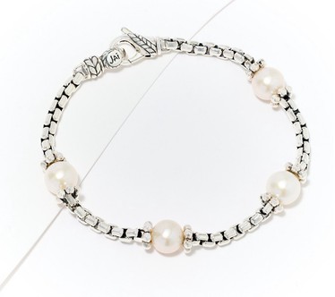 JAI Sterling Silver Cultured Pearl Station Bracelet