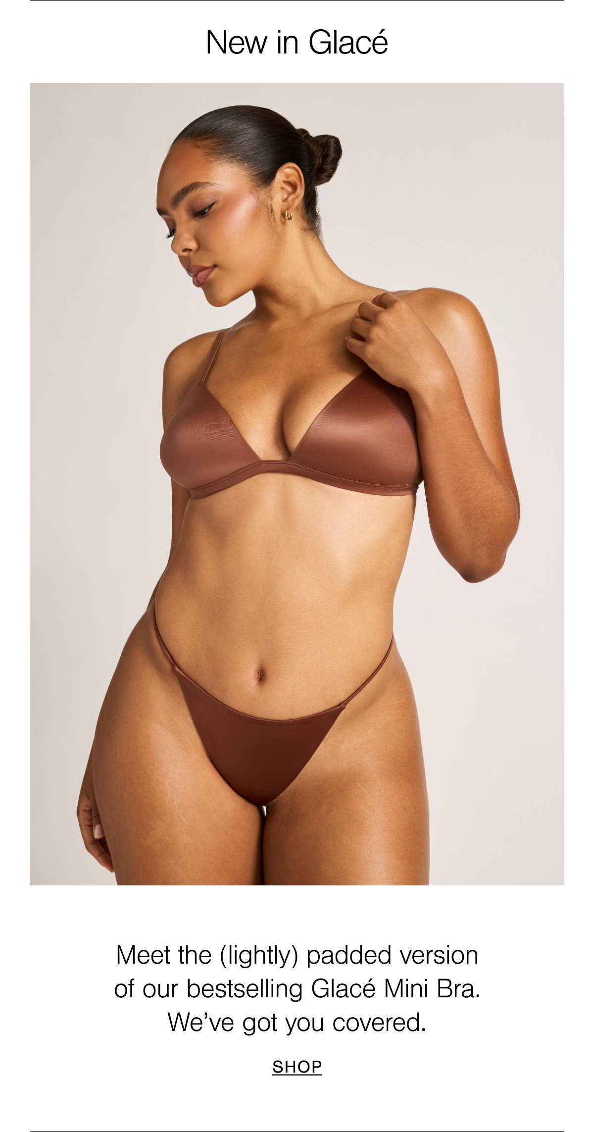 New in Glacé. Featuring the Glacé Stealth Mini Bra and String Thong in Syrup. Shop Glacé.