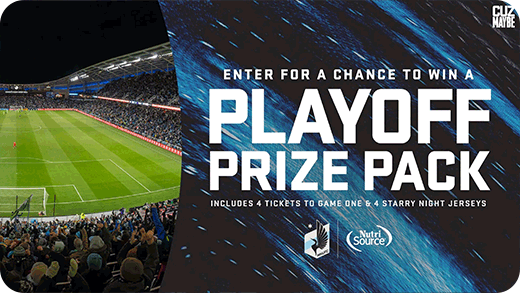 Enter for a Chance to Win a Playoff Prize PAck | Includes 4 Tickets to Game One & 4 Starry Night Jerseys | MNUFC | NutriSource