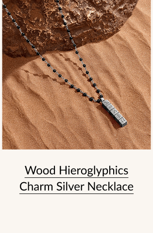 Wood Hieroglyphics Charm Silver Necklace