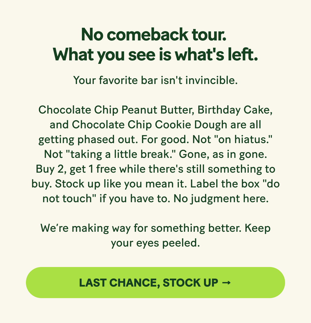 No comeback tour. What you see is what's left.