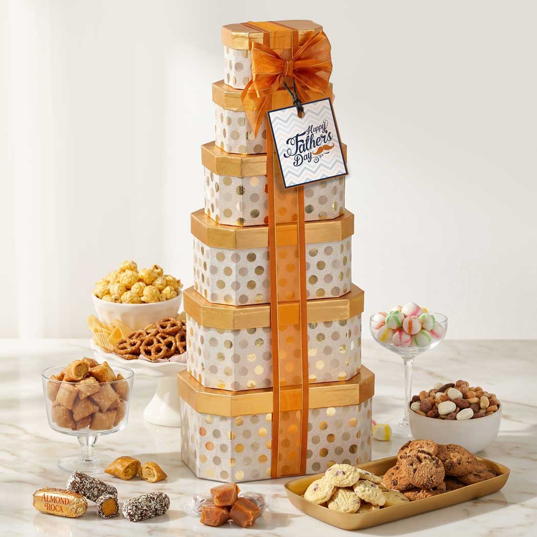 Fathers Day Delight Gift Tower stacked with snacks — review from Michael T.