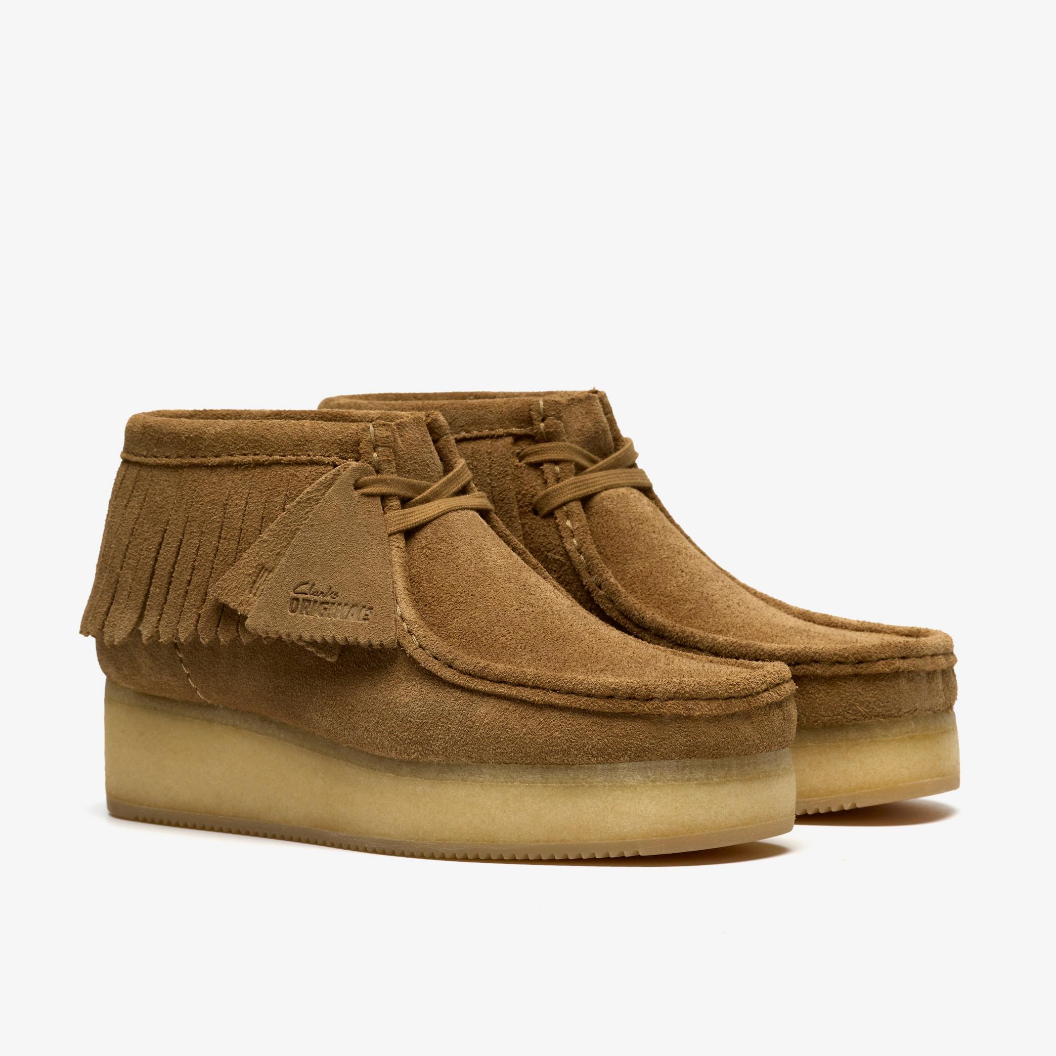 Shop Wallabee Wedge Fringe Light Tan Suede