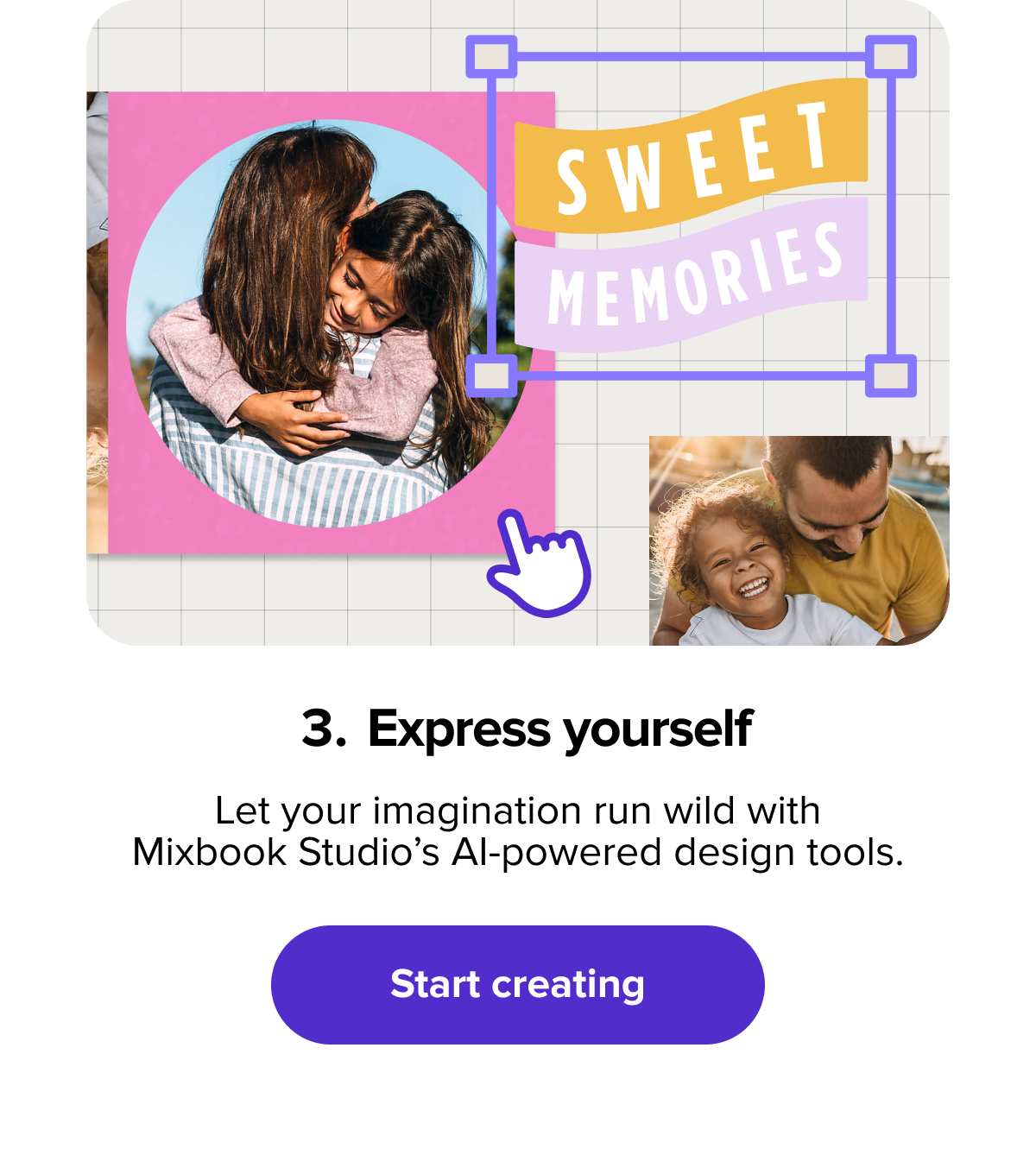 Express yourself - Let your imagination run wild with Mixbook Studio's AI-powered design tools. Start creating