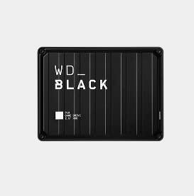 A black WD_BLACK external SSD for gaming.