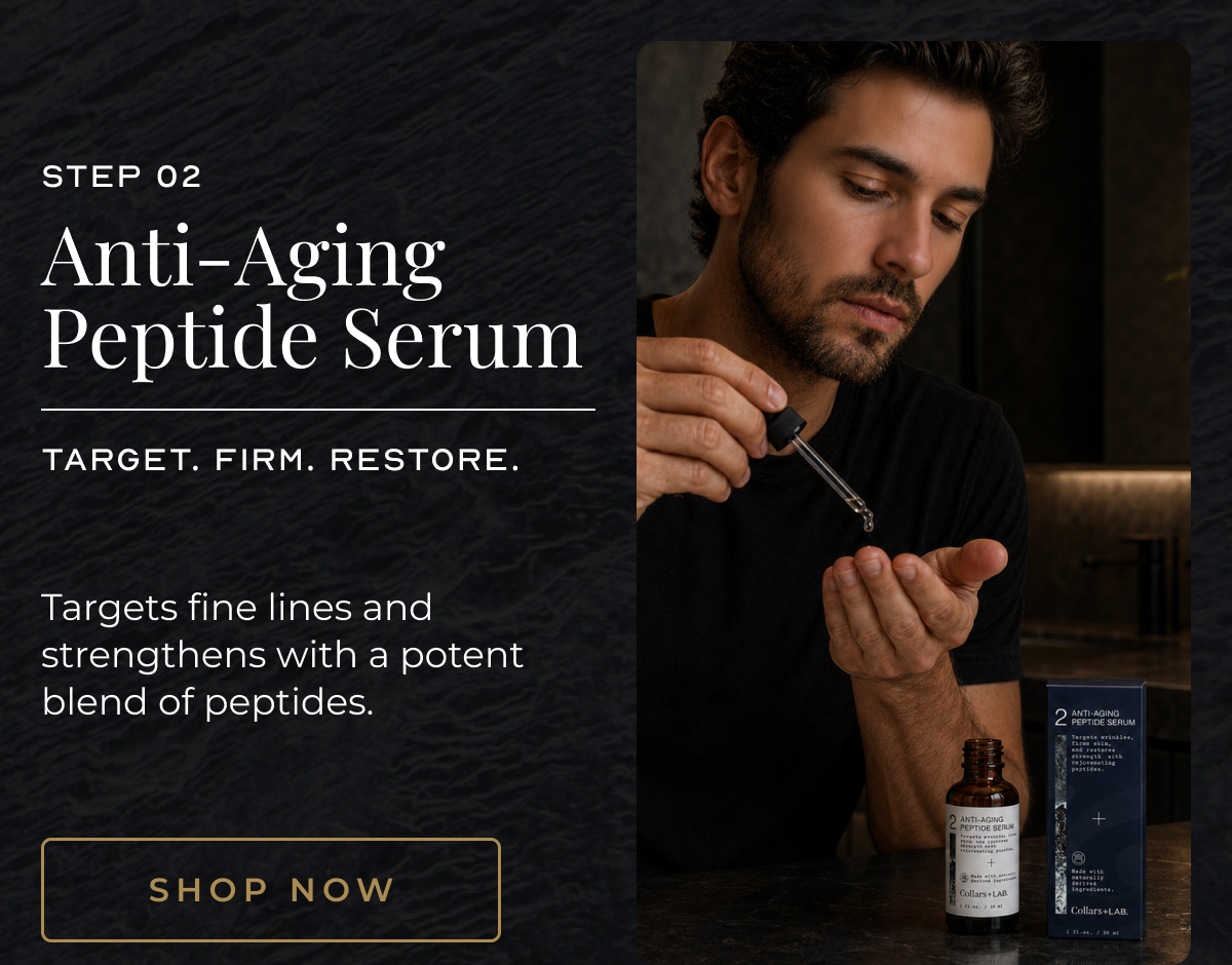 02 step 02 Anti-Aging Peptide Serum Target. Firm. Restore. Targets fine lines and strengthens with a potent blend of peptides. shop now