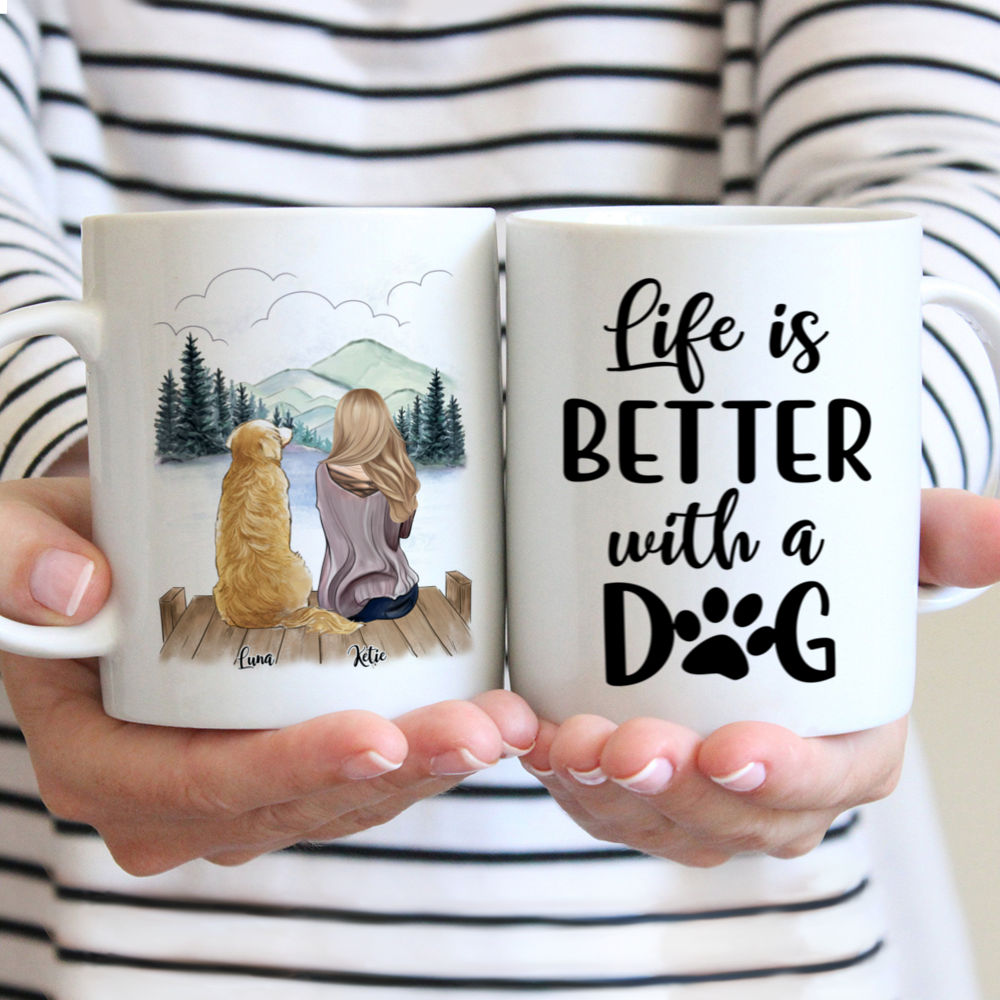 Image of Personalized Mug - Girl And Dogs - Life Is Better With Dogs