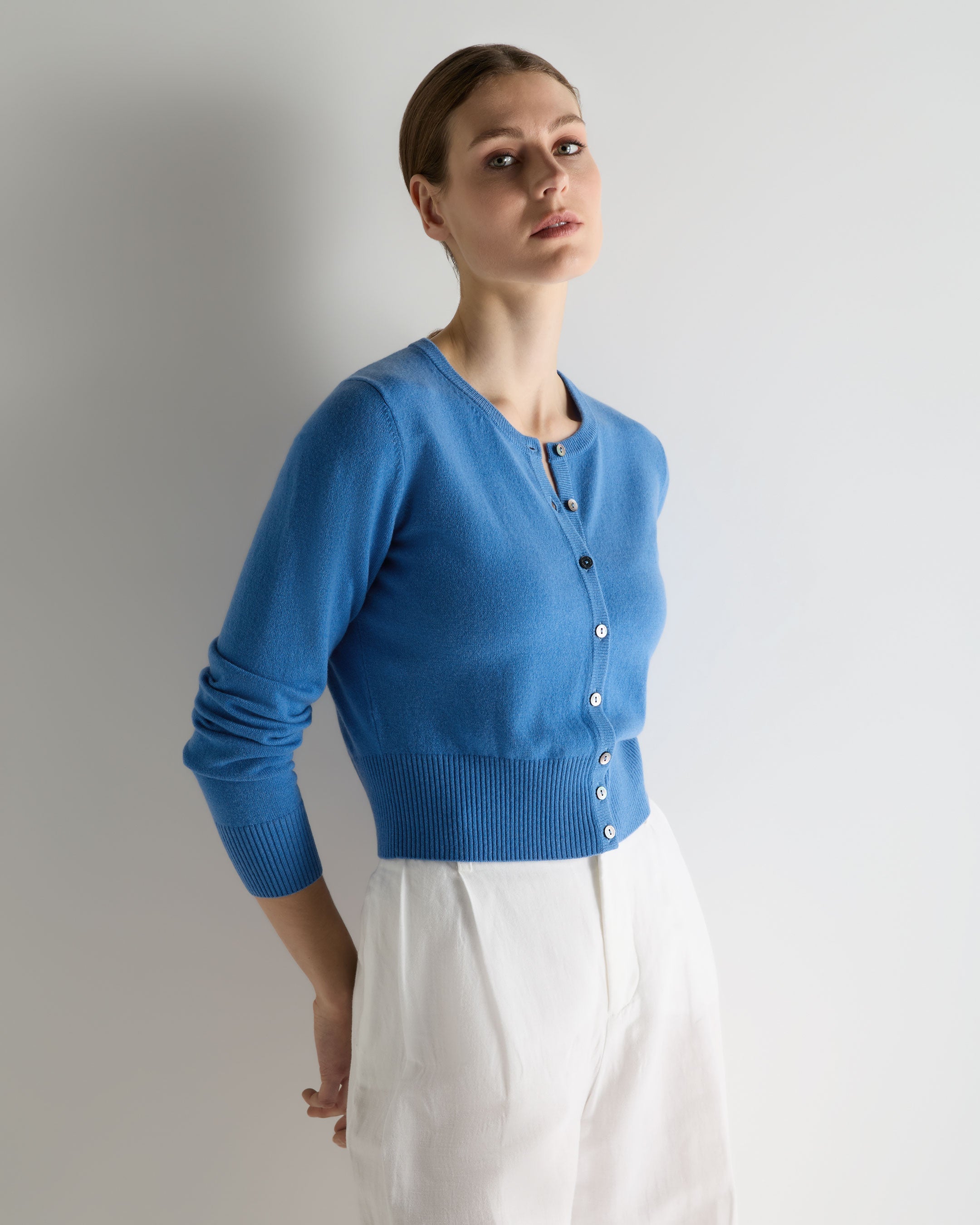 Image of Women's Ivy Cropped Cashmere Cardigan Sunshine Blue