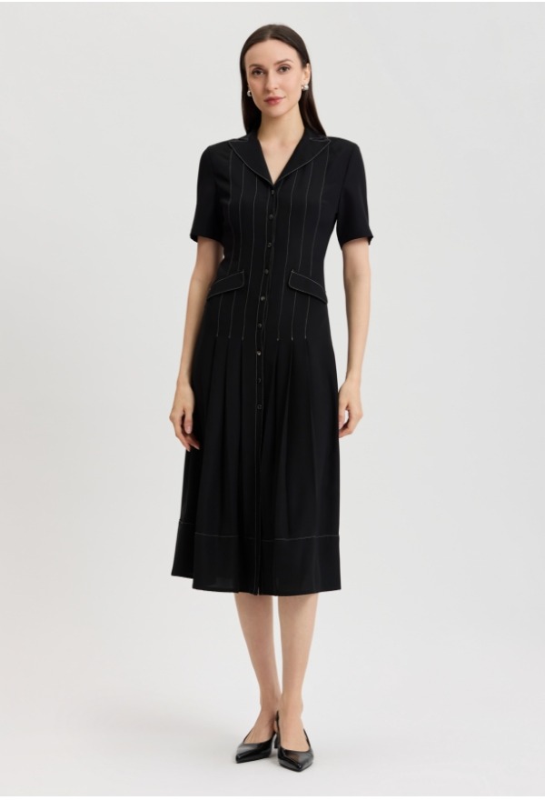 Fit & Flare Monochrome Crepe Maxi Dress