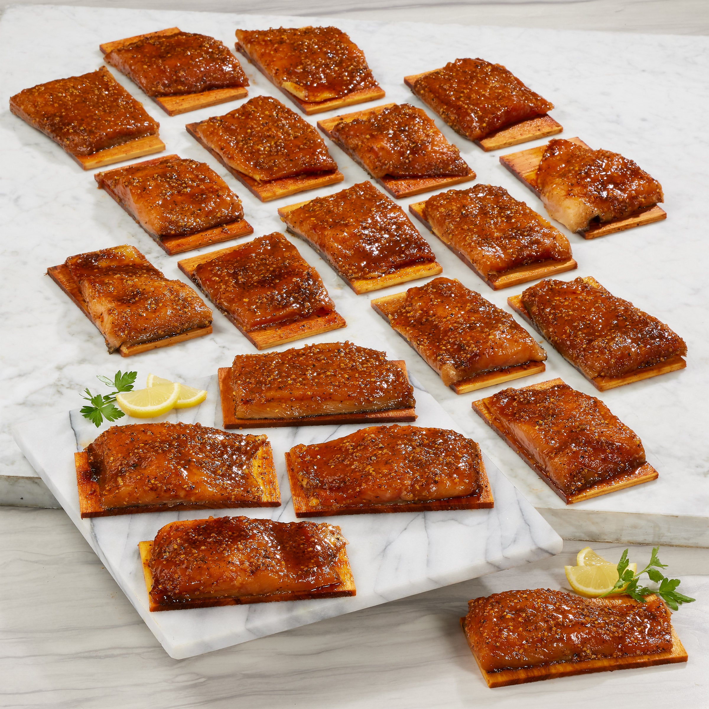 Cedar Planked Salmon Portions, 20 - 6 oz, 7.5 lbs Total
