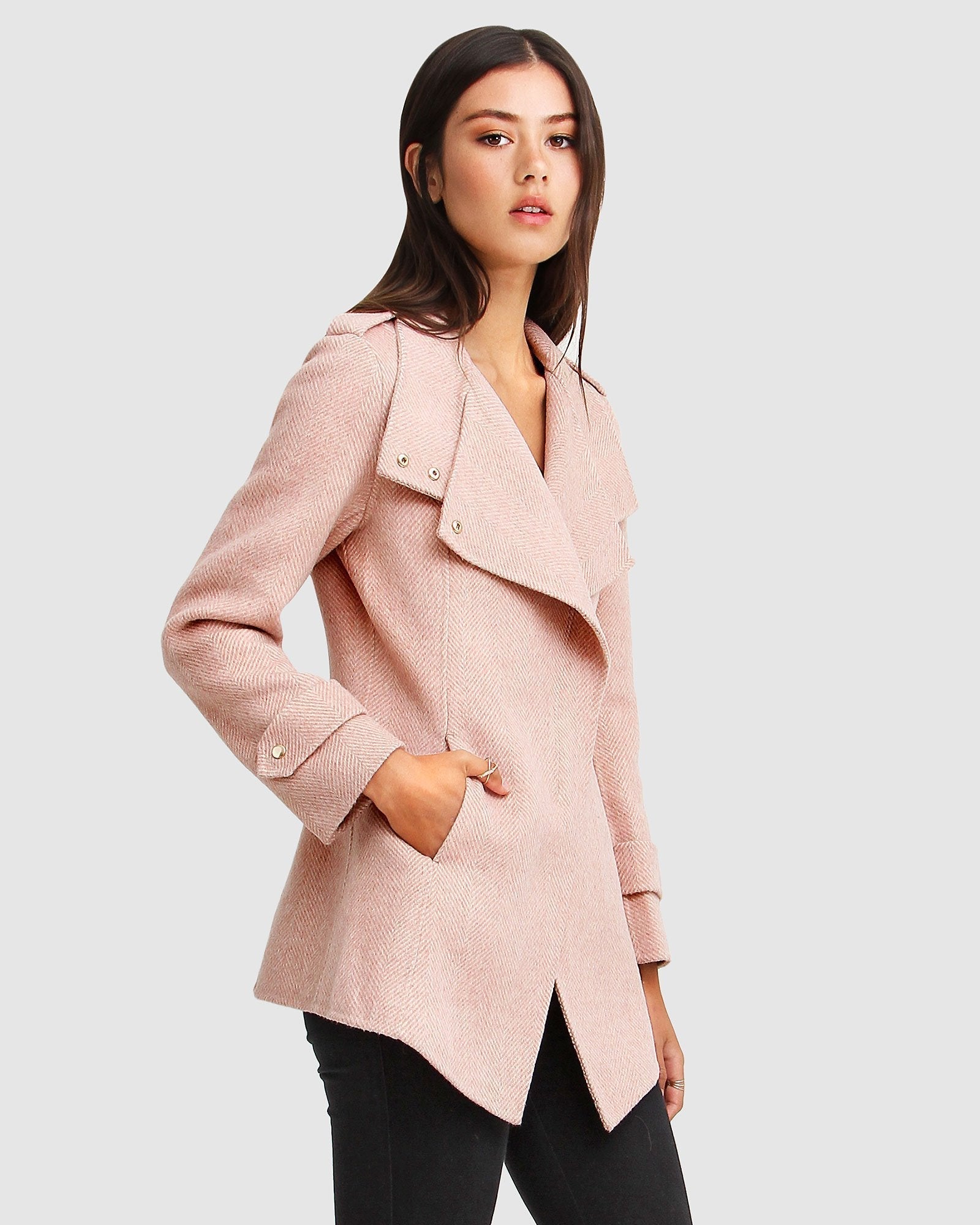 Image of Bad Girl Wool Blend Moto Coat - Blush